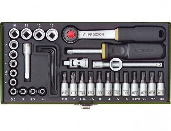 Feinmechaniker-Satz mit 1/4"-Ratsche, 36-teilig.