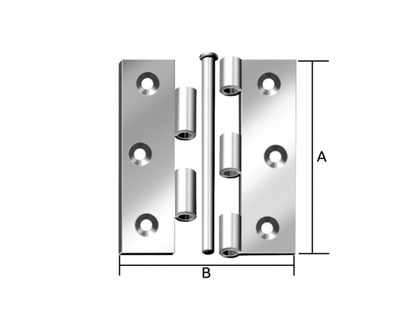 Starkes Scharnier, halbbreit | 63 x 42 mm | verzinkt mit durchgedrücktem Gewerbe und MS-Stift