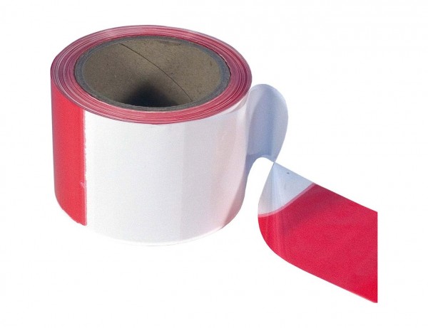 Folien-Absperrband Rot/Weiß | 80 mm x 100 m | Polyethylen (Flatterband)