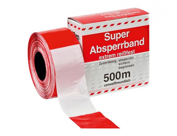 Folien-Absperrband Rot/Weiß | 80 mm x 500 m | Polyethylen (Flatterband)