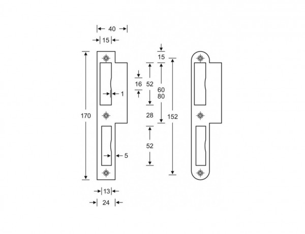 ToniTec Lappenschließblech Für Zimmertüren - Edelstahl 170x24mm, DIN Rechts